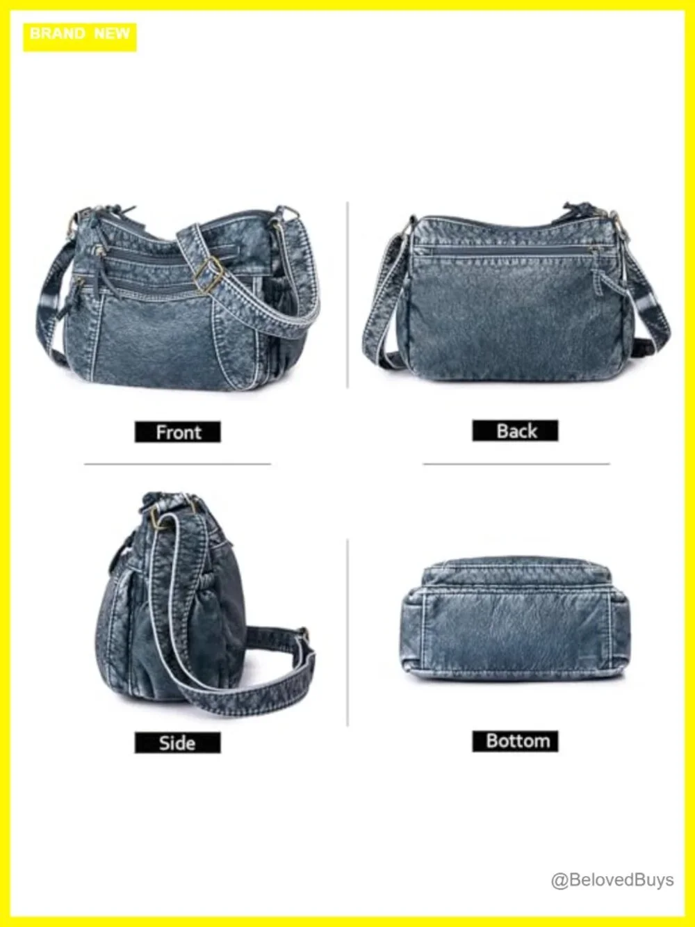 PU Leather Denim Hobo Bag Crossbody Shoulder Purse Tote Handbag